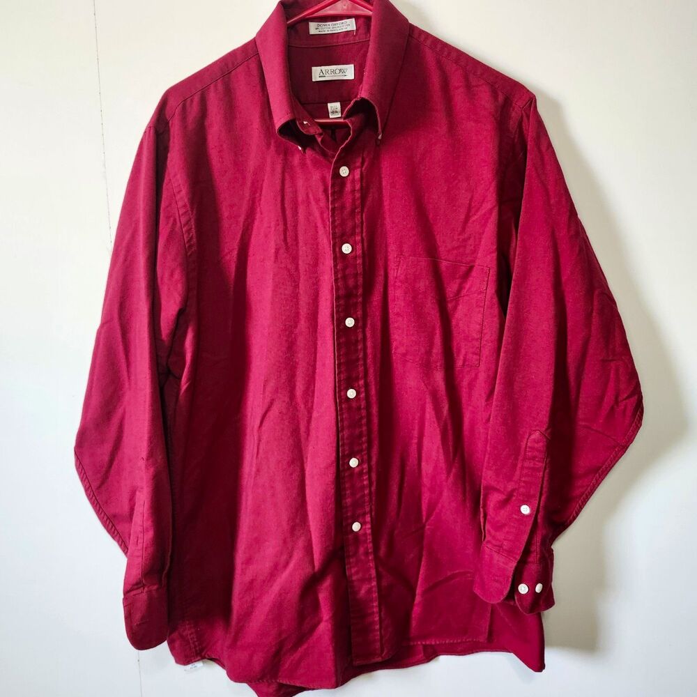 Arrow Dover Oxford Shirt Mens Medium 15.5 32/33 Red Burgundy Button Down LS